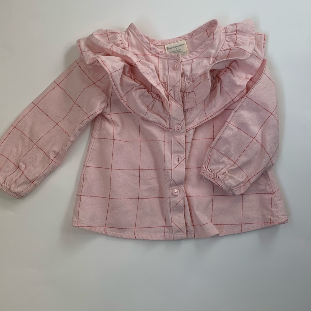 First Impressions pink plaid shirt with statement collar